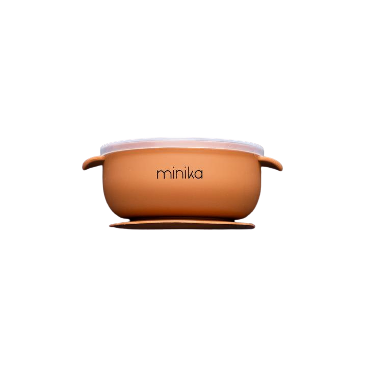 Silicone suction bowl with lid - ginger