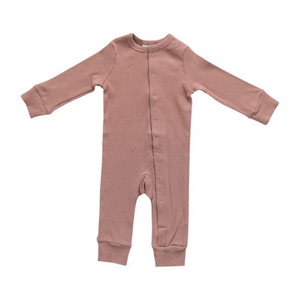 Organic Cotton Ribbed Footless Romper - Dusty Rose